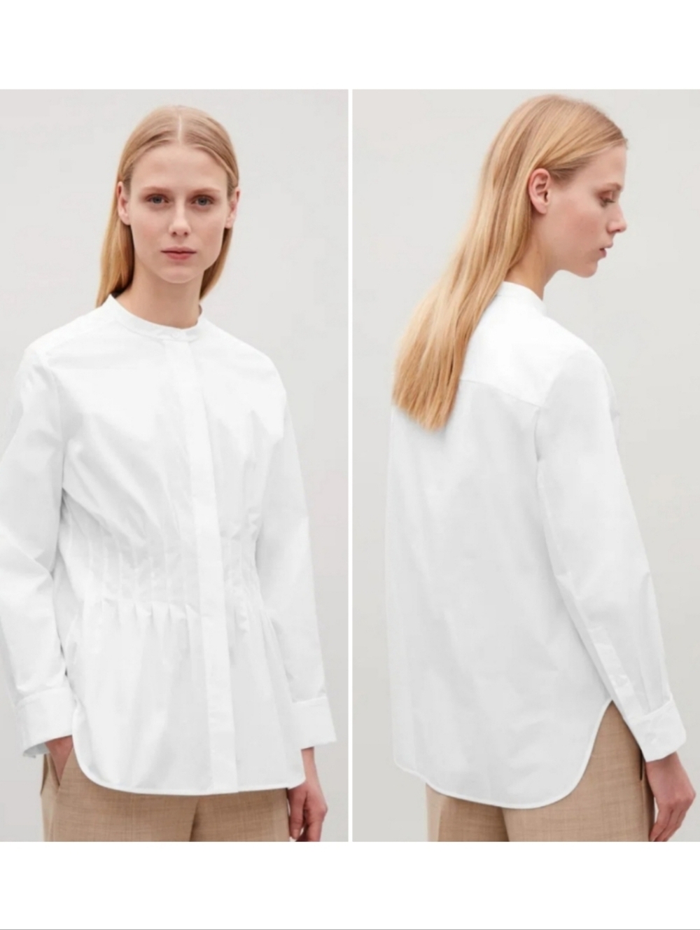 COS Crisp White Waisted Pintuck Granddad Collar Shirt 6 - Picture 2 of 15